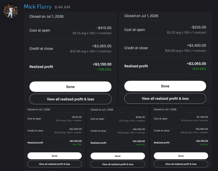 Bird Gang Capital member result shared in Discord