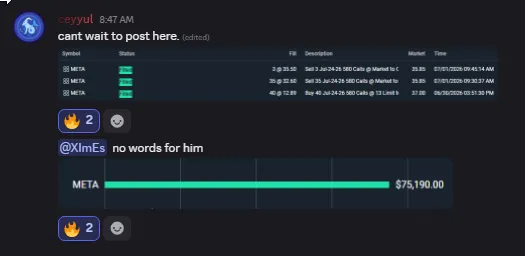 Bird Gang Capital member result shared in Discord